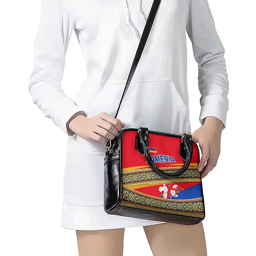Armenia Traditional Pattern Shoulder Handbag with Floral Motif and National Flag Design TS04