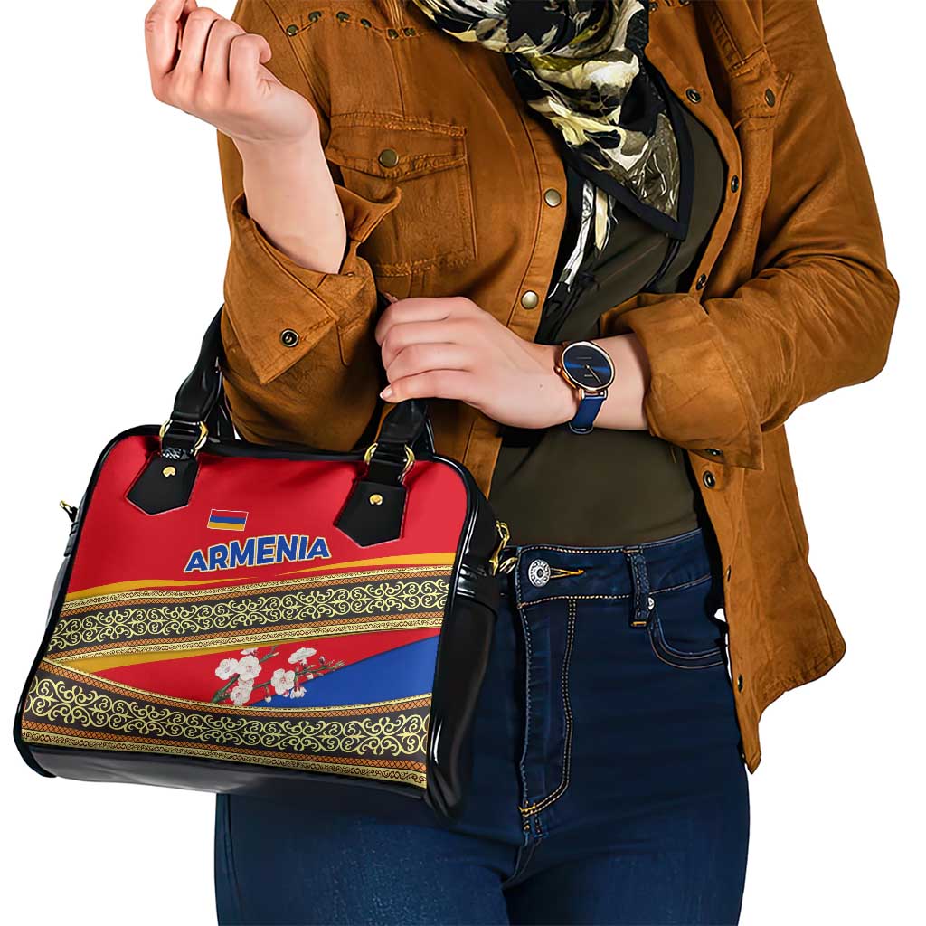 Armenia Traditional Pattern Shoulder Handbag with Floral Motif and National Flag Design TS04