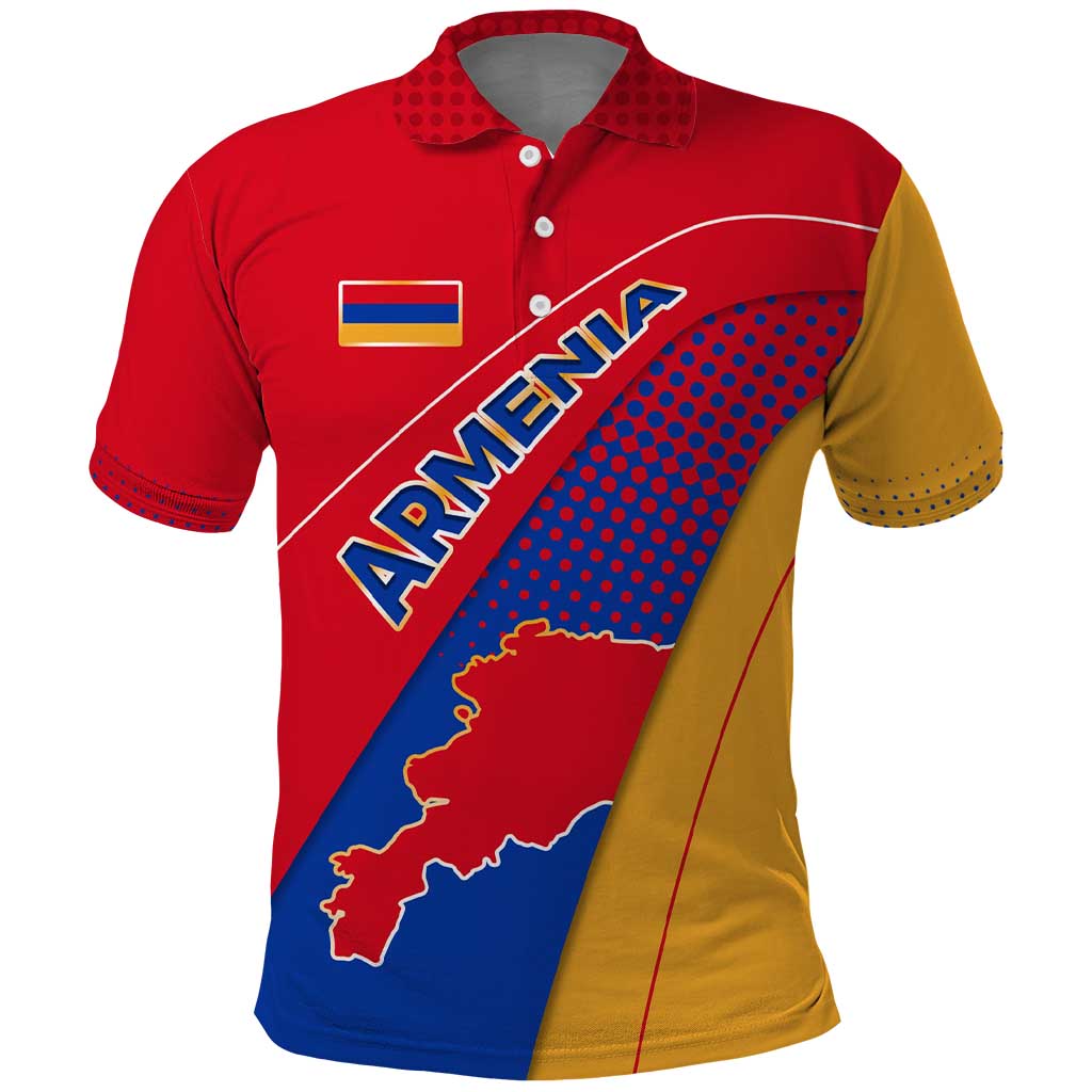 Armenia Flag Colors Polo Shirt with National Emblem and Map Design TS04