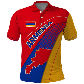 Armenia Flag Colors Polo Shirt with National Emblem and Map Design TS04