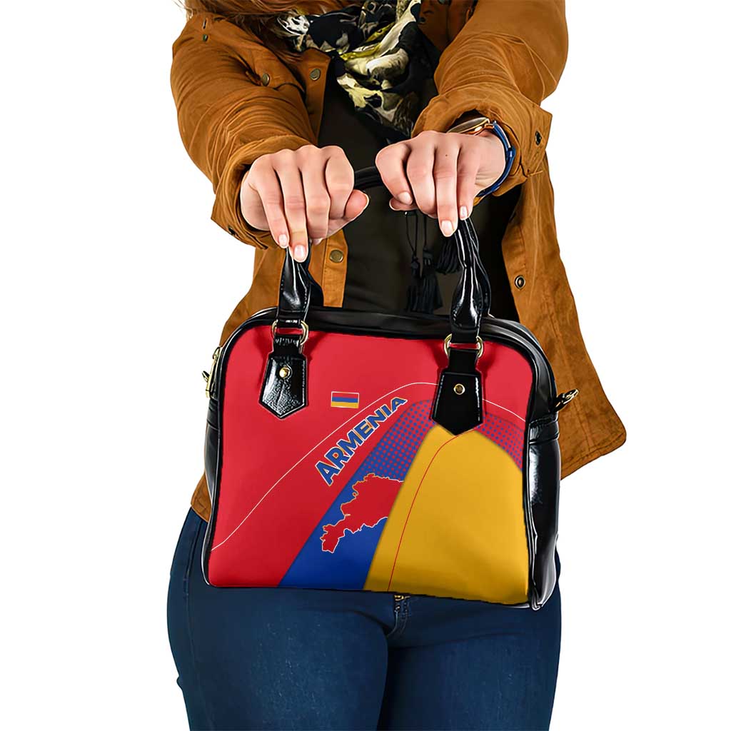 Armenia Flag Colors Shoulder Handbag with National Emblem and Map Design TS04