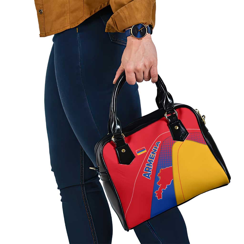 Armenia Flag Colors Shoulder Handbag with National Emblem and Map Design TS04