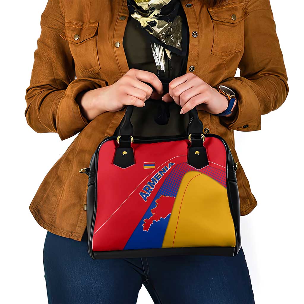 Armenia Flag Colors Shoulder Handbag with National Emblem and Map Design TS04