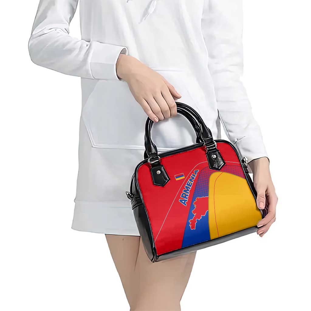 Armenia Flag Colors Shoulder Handbag with National Emblem and Map Design TS04