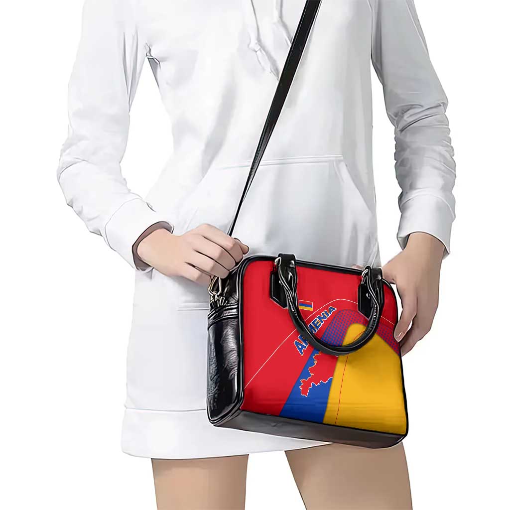 Armenia Flag Colors Shoulder Handbag with National Emblem and Map Design TS04