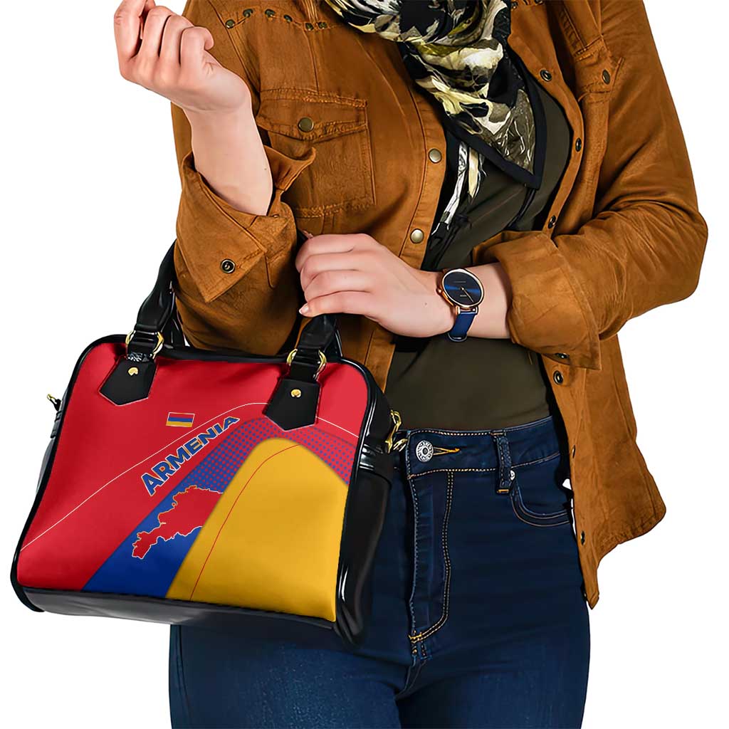 Armenia Flag Colors Shoulder Handbag with National Emblem and Map Design TS04
