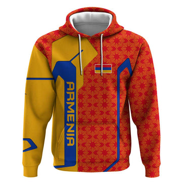Armenia Flag-Inspired Hoodie with Ornamental Cross and Geometric Pattern Design TS04