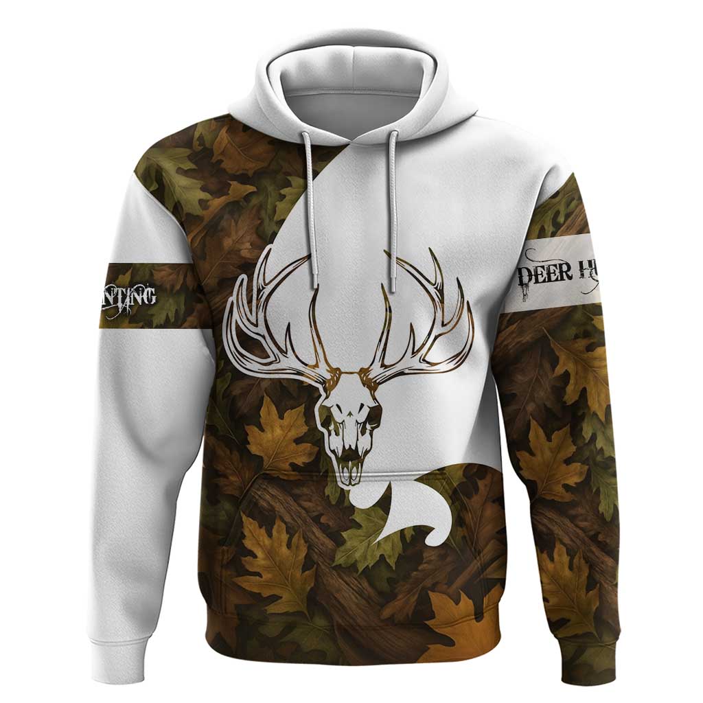 Custom Deer Hunting Skull Hoodie with Antlers Graphic on Autumn Leaf Camo Background TS04