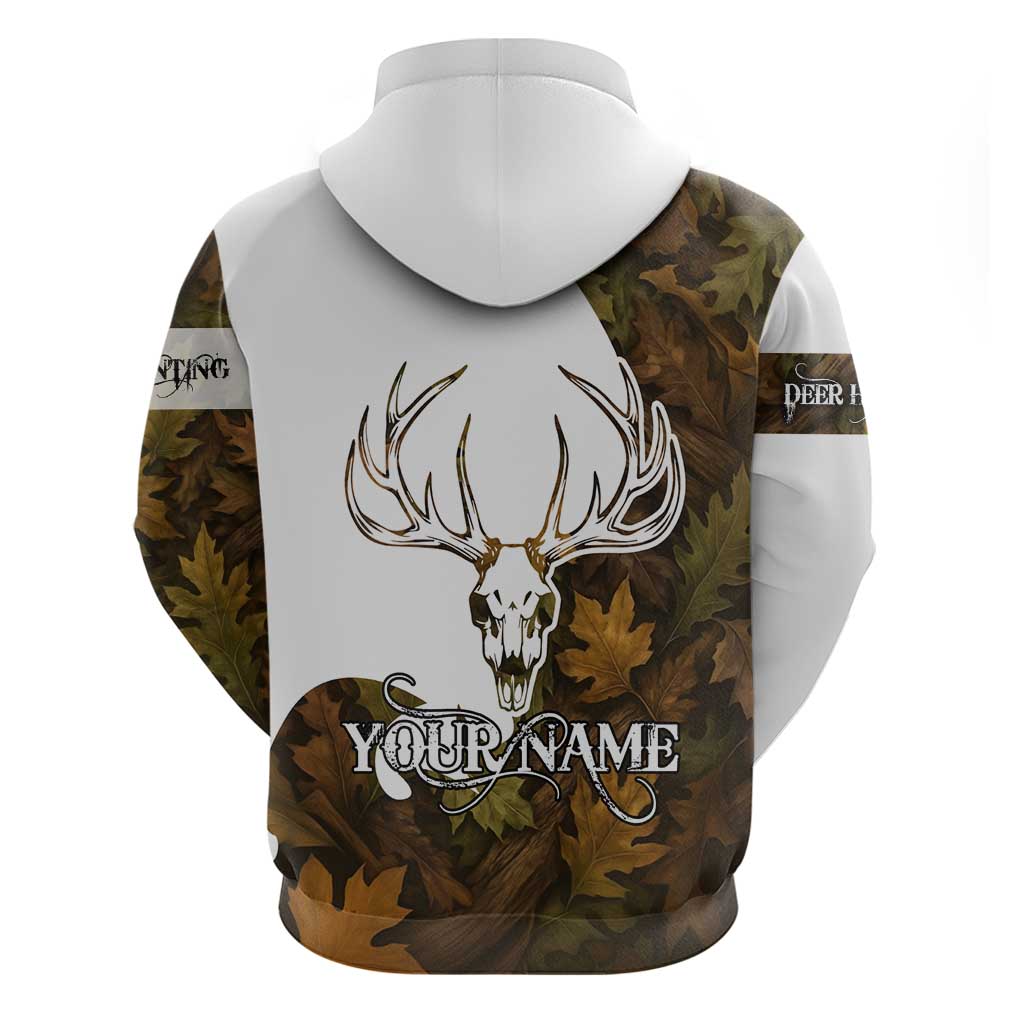 Custom Deer Hunting Skull Hoodie with Antlers Graphic on Autumn Leaf Camo Background TS04