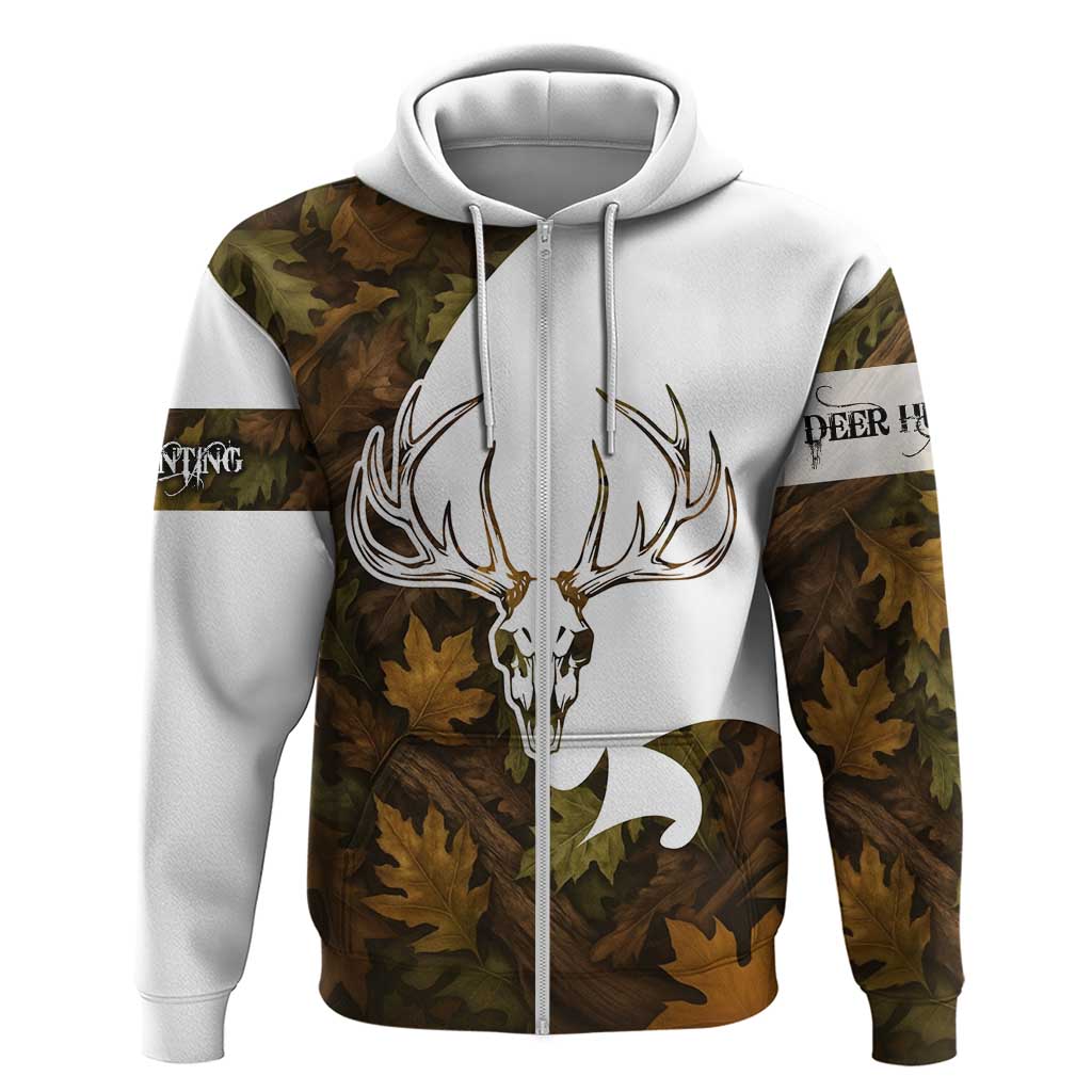 Custom Deer Hunting Skull Hoodie with Antlers Graphic on Autumn Leaf Camo Background TS04