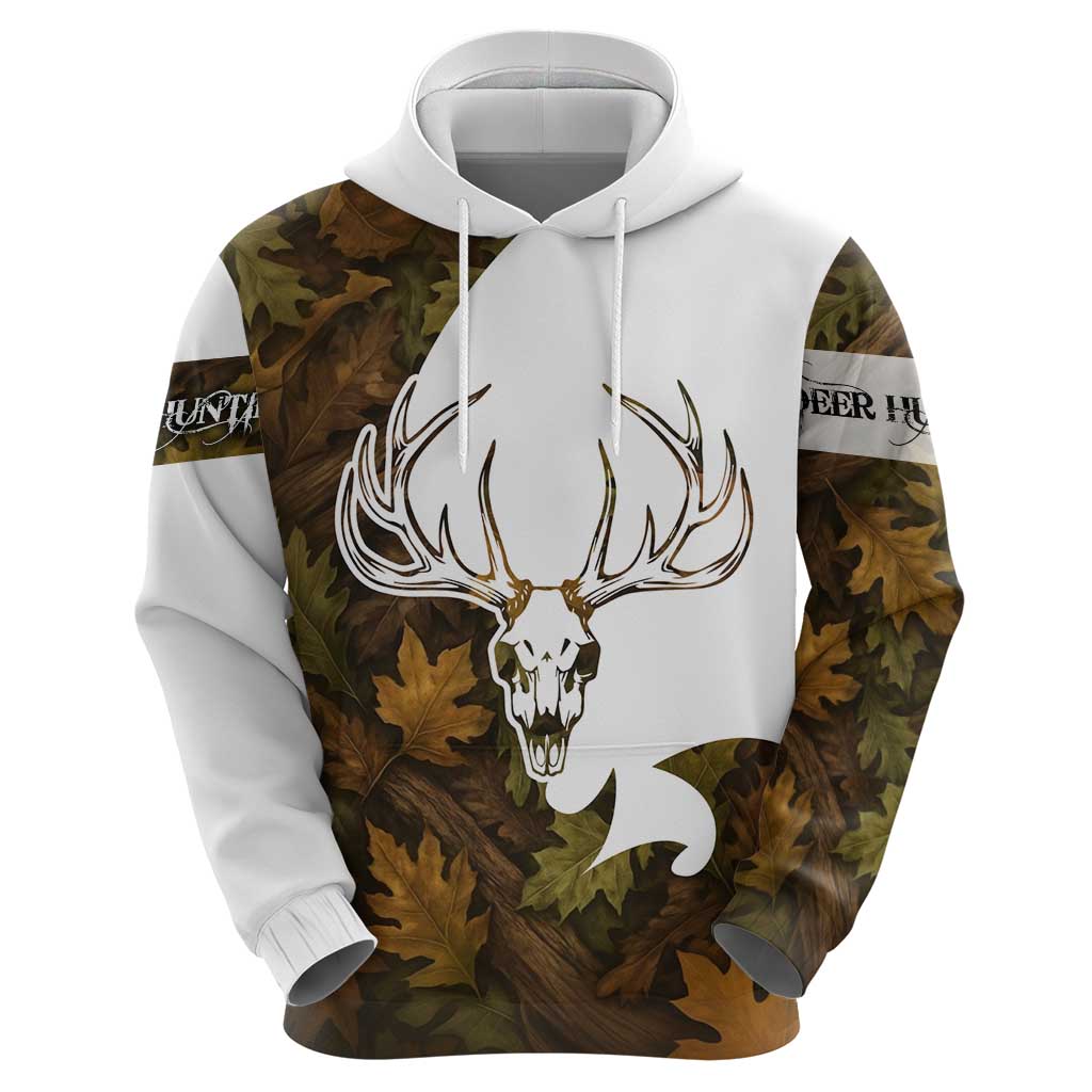Custom Deer Hunting Skull Hoodie with Antlers Graphic on Autumn Leaf Camo Background TS04
