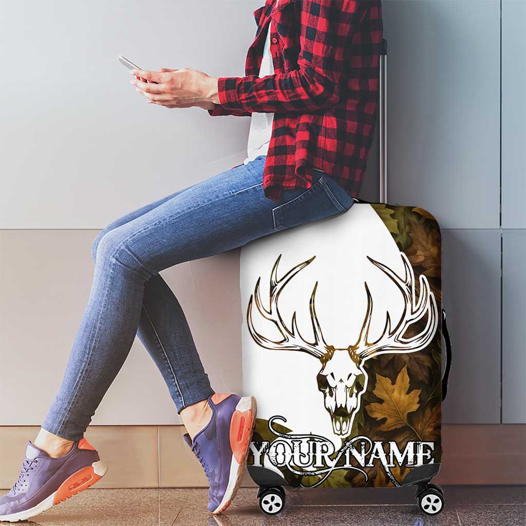 Custom Deer Hunting Skull Luggage Cover with Antlers Graphic on Autumn Leaf Camo Background TS04