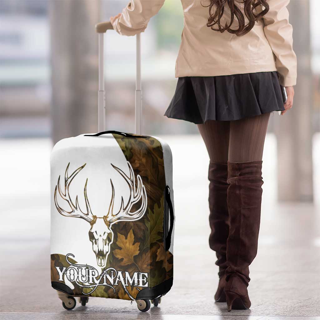Custom Deer Hunting Skull Luggage Cover with Antlers Graphic on Autumn Leaf Camo Background TS04