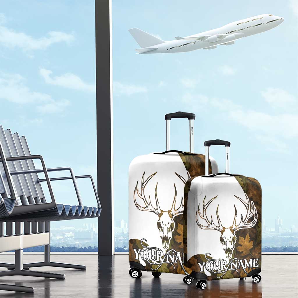 Custom Deer Hunting Skull Luggage Cover with Antlers Graphic on Autumn Leaf Camo Background TS04