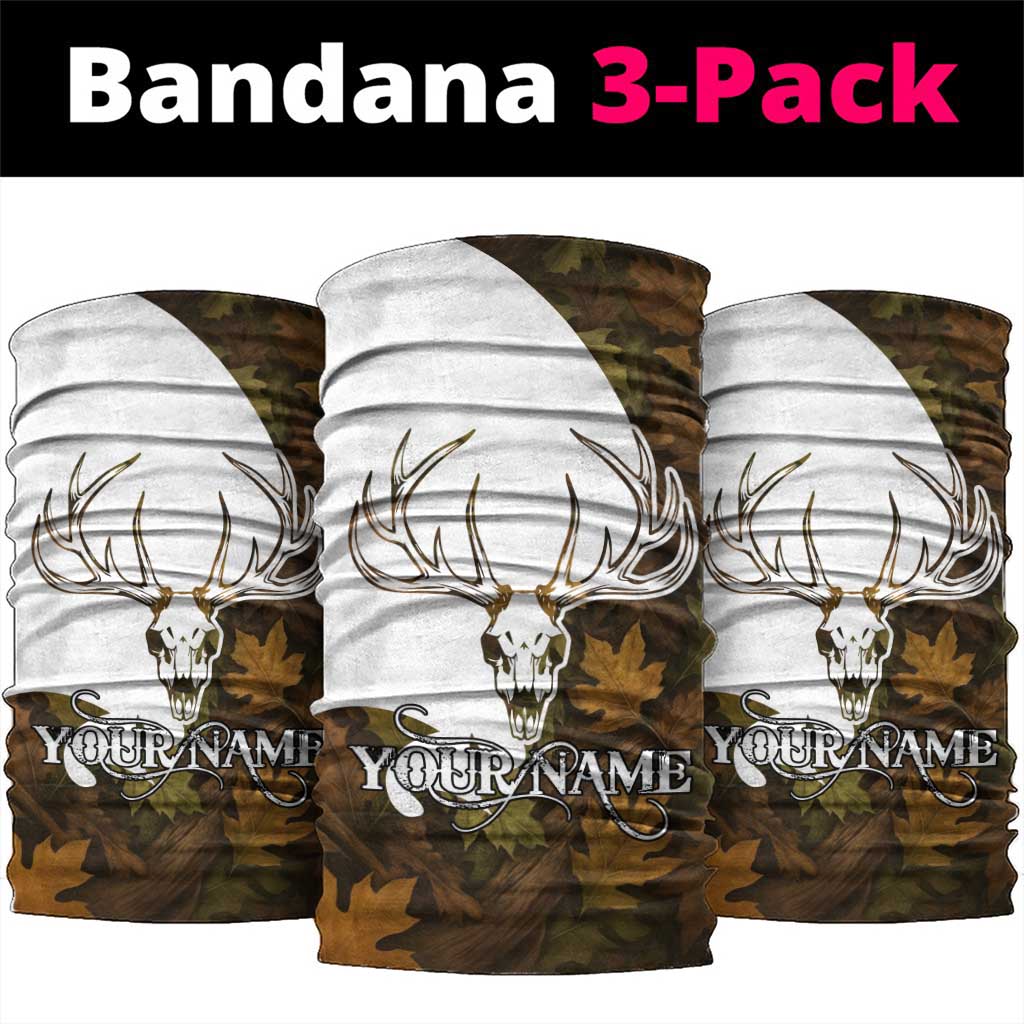 Custom Deer Hunting Skull Neck Gaiter with Antlers Graphic on Autumn Leaf Camo Background TS04