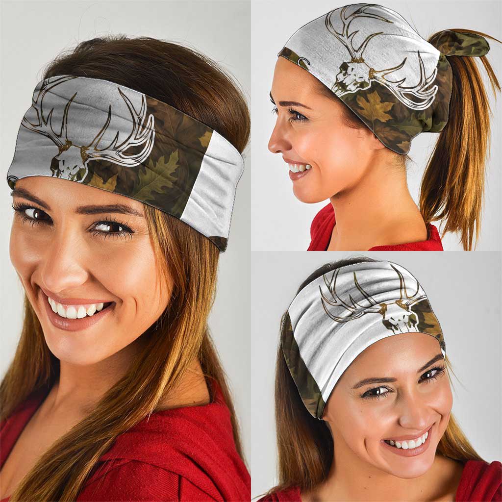 Custom Deer Hunting Skull Neck Gaiter with Antlers Graphic on Autumn Leaf Camo Background TS04