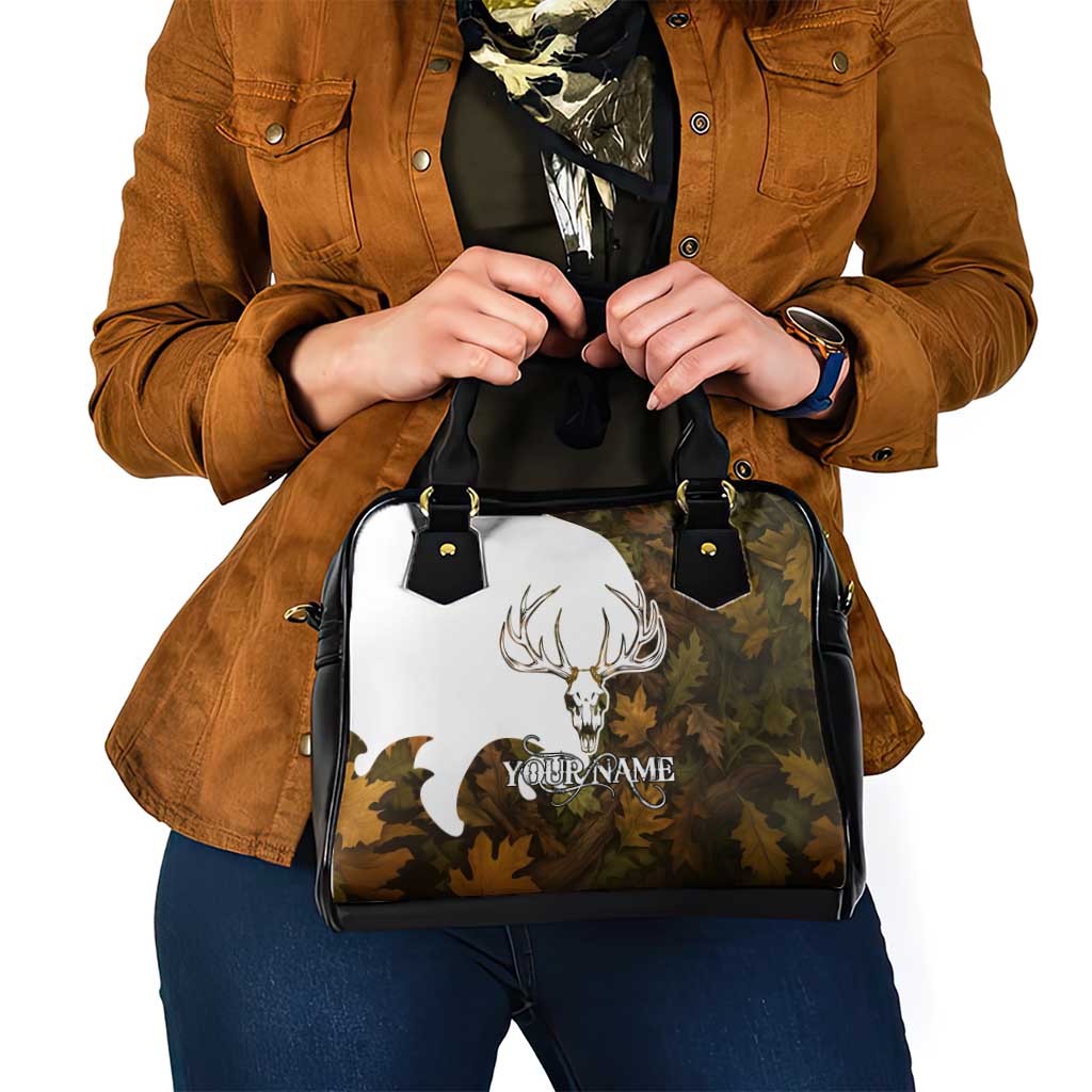 Custom Deer Hunting Skull Shoulder Handbag with Antlers Graphic on Autumn Leaf Camo Background TS04