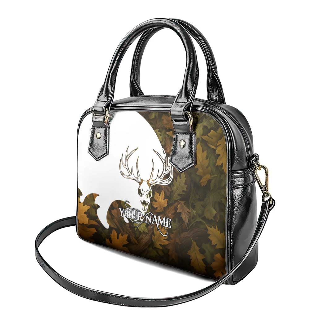 Custom Deer Hunting Skull Shoulder Handbag with Antlers Graphic on Autumn Leaf Camo Background TS04