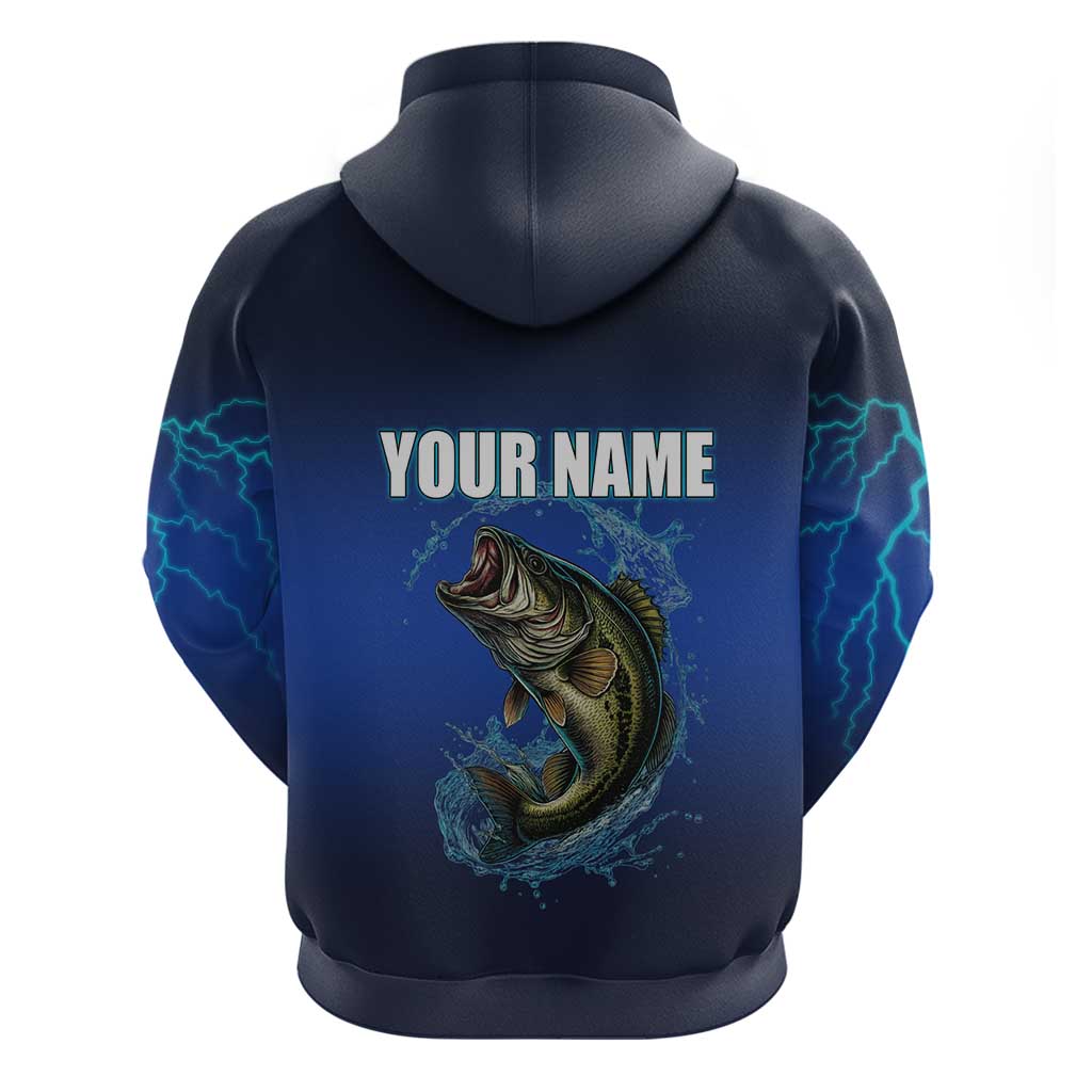 Custom Jumping Bass Fishing Hoodie with Water Splash and Lightning Background TS04