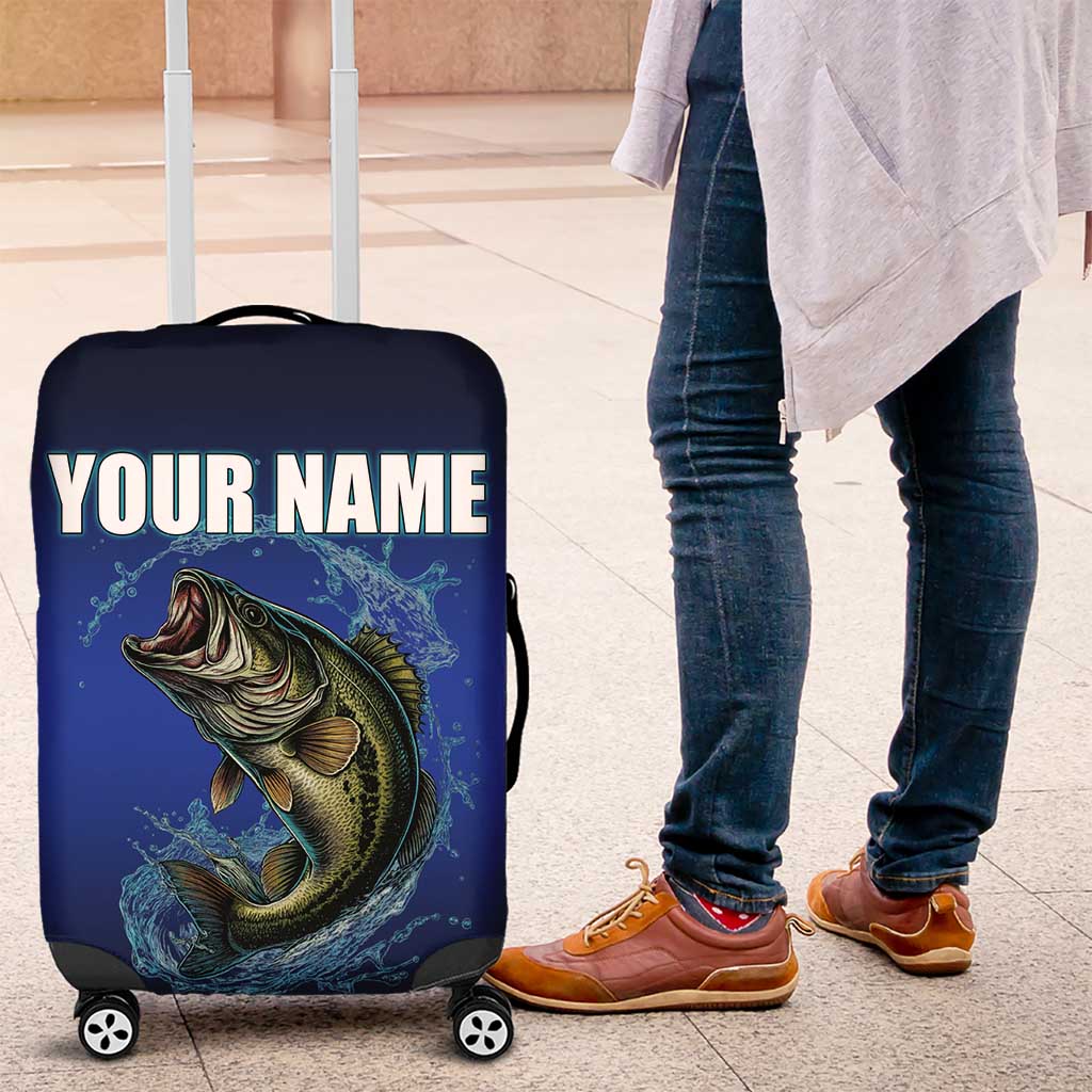 Custom Jumping Bass Fishing Luggage Cover with Water Splash and Lightning Background TS04