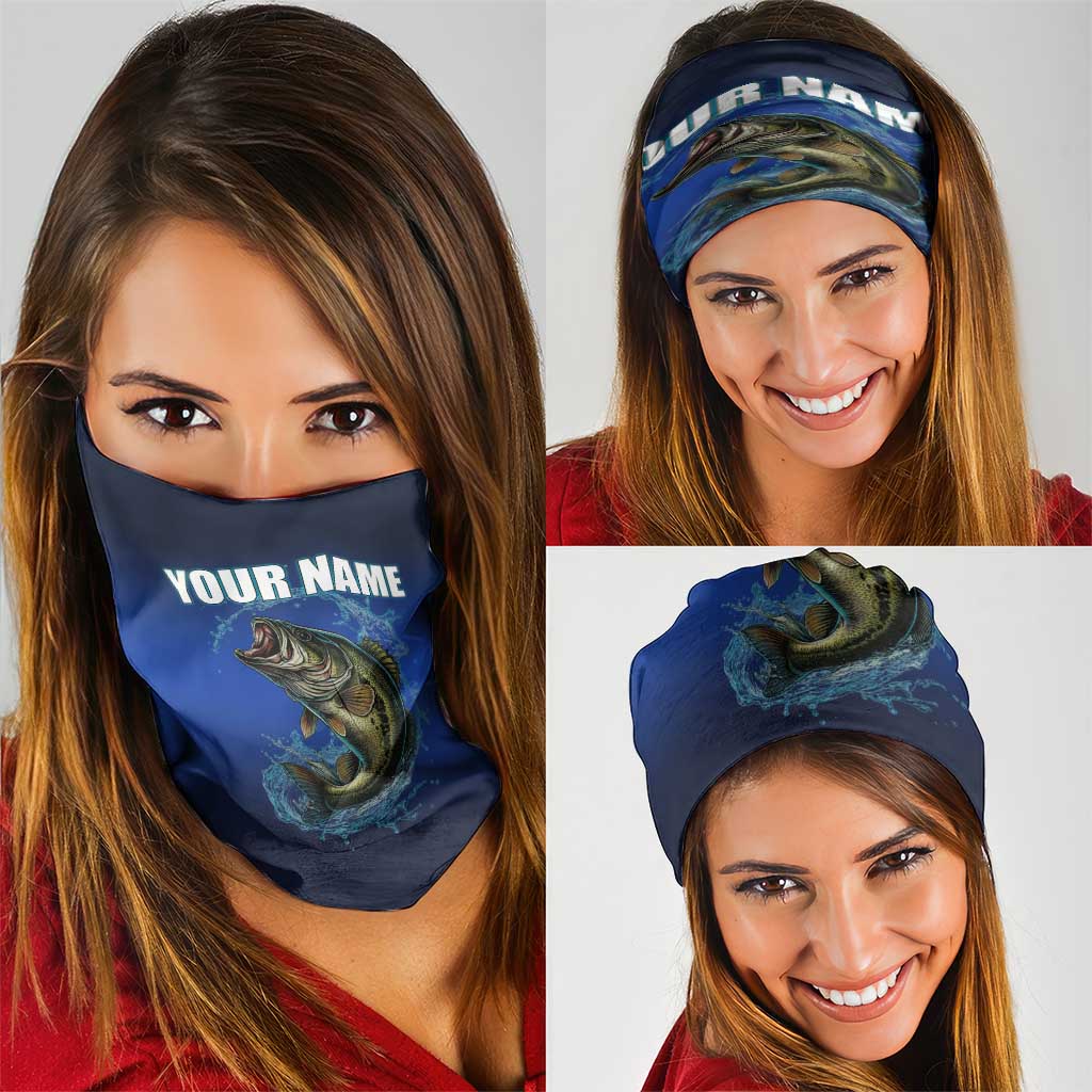 Custom Jumping Bass Fishing Neck Gaiter with Water Splash and Lightning Background TS04