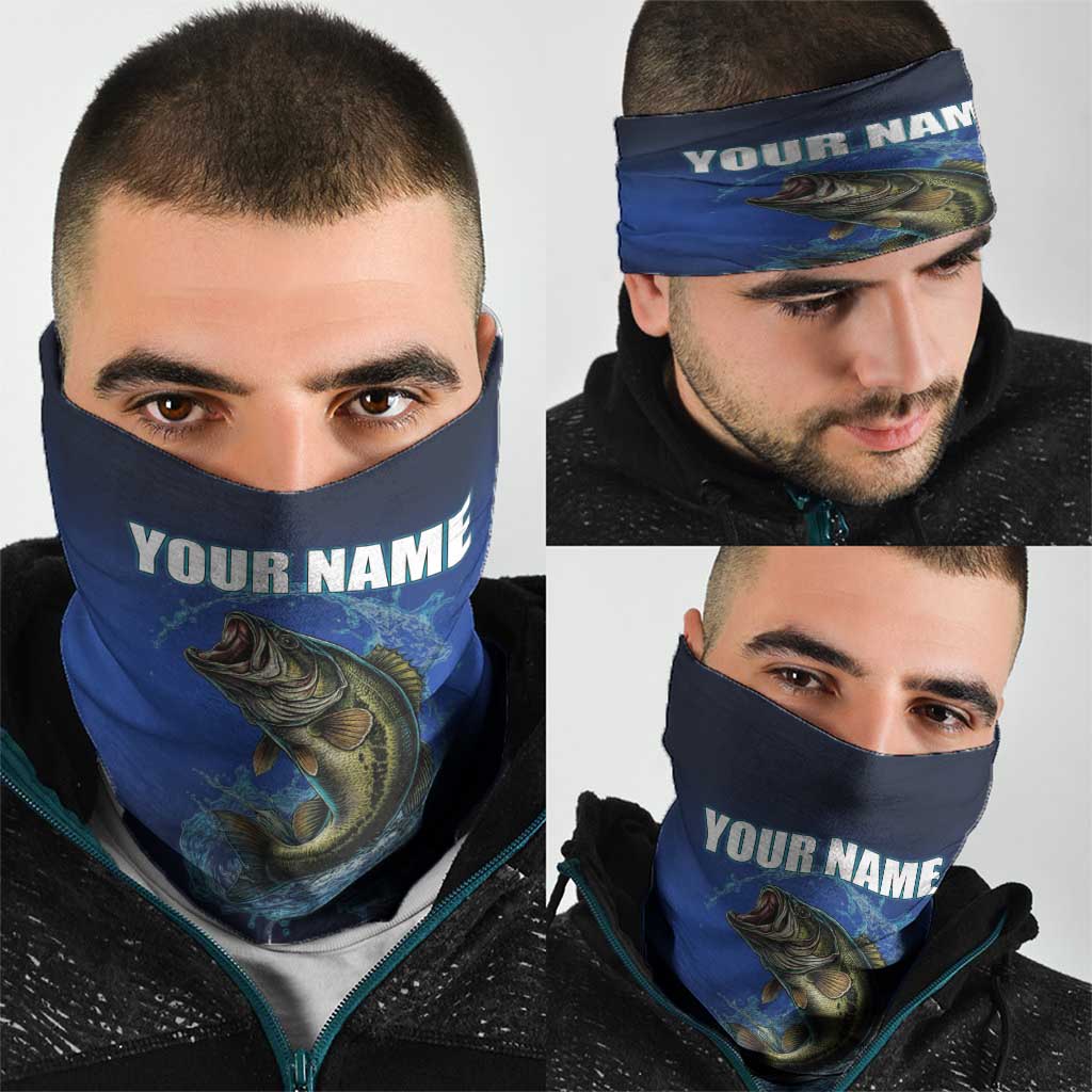 Custom Jumping Bass Fishing Neck Gaiter with Water Splash and Lightning Background TS04
