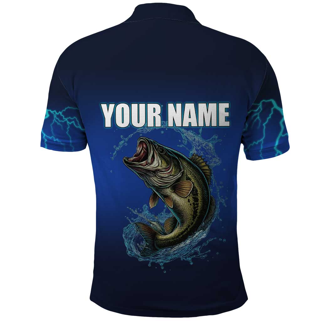Custom Jumping Bass Fishing Polo Shirt with Water Splash and Lightning Background TS04