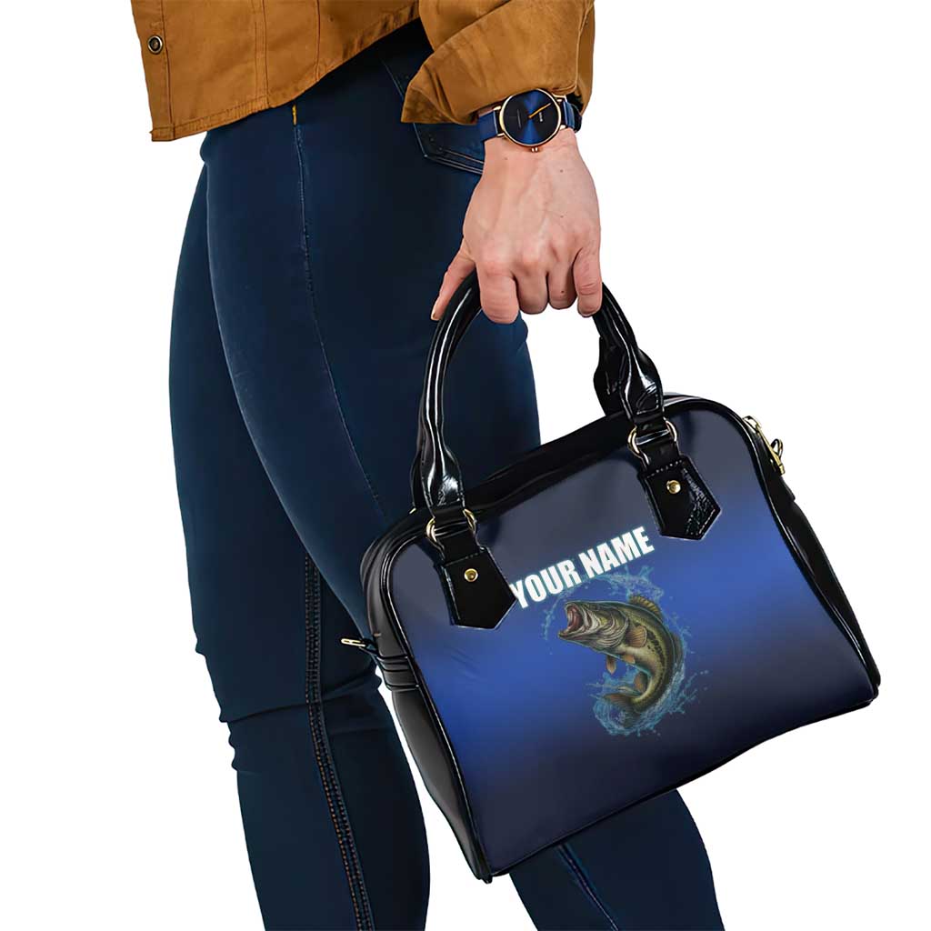 Custom Jumping Bass Fishing Shoulder Handbag with Water Splash and Lightning Background TS04