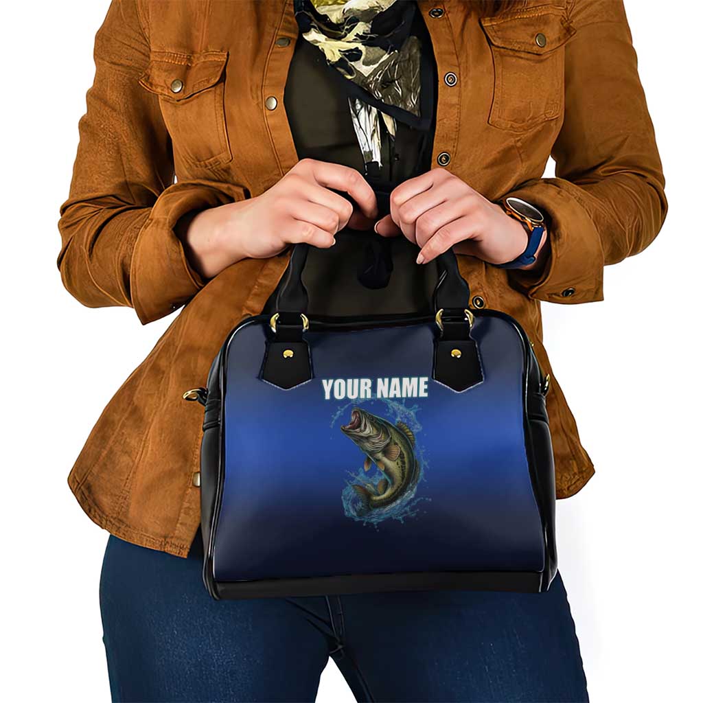 Custom Jumping Bass Fishing Shoulder Handbag with Water Splash and Lightning Background TS04
