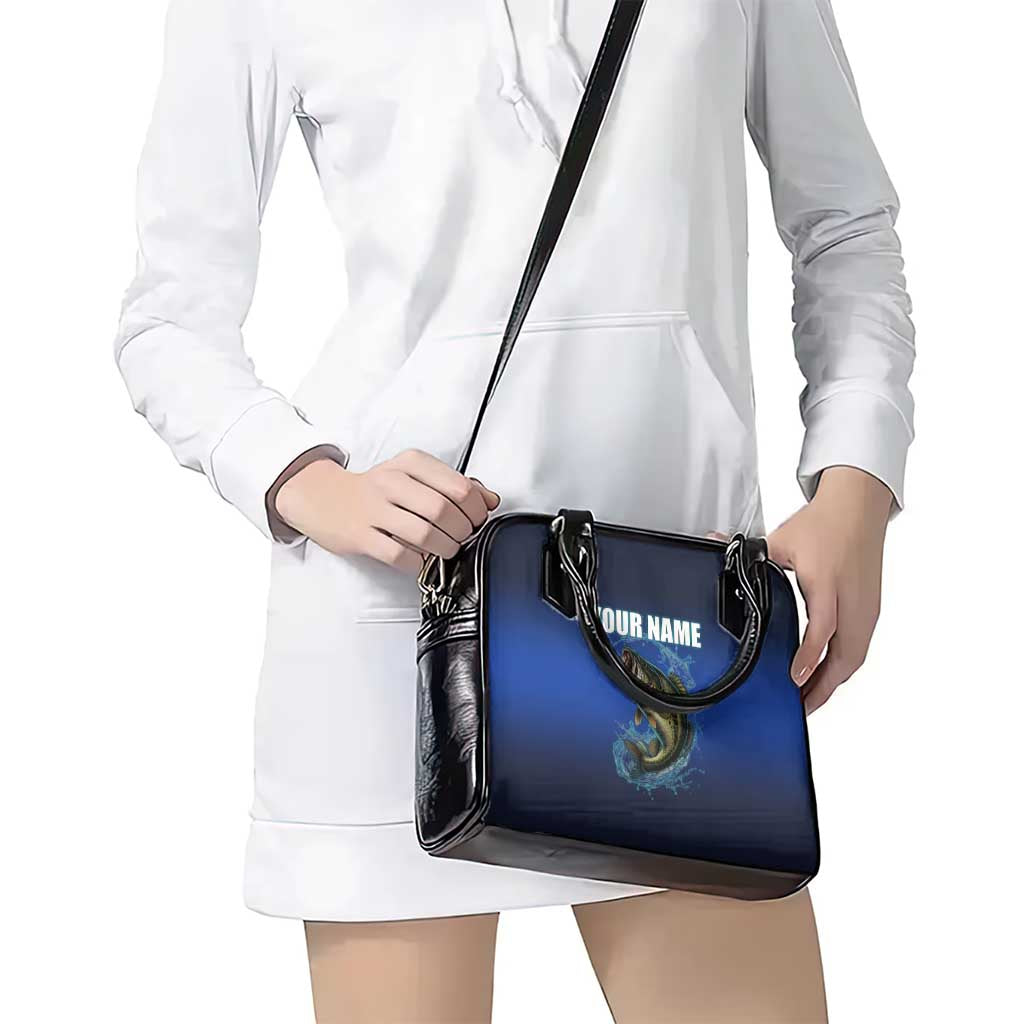 Custom Jumping Bass Fishing Shoulder Handbag with Water Splash and Lightning Background TS04