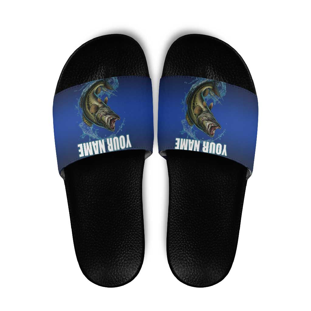 Custom Jumping Bass Fishing Slide Sandals with Water Splash and Lightning Background TS04