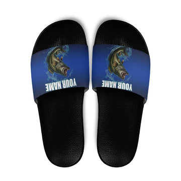 Custom Jumping Bass Fishing Slide Sandals with Water Splash and Lightning Background TS04