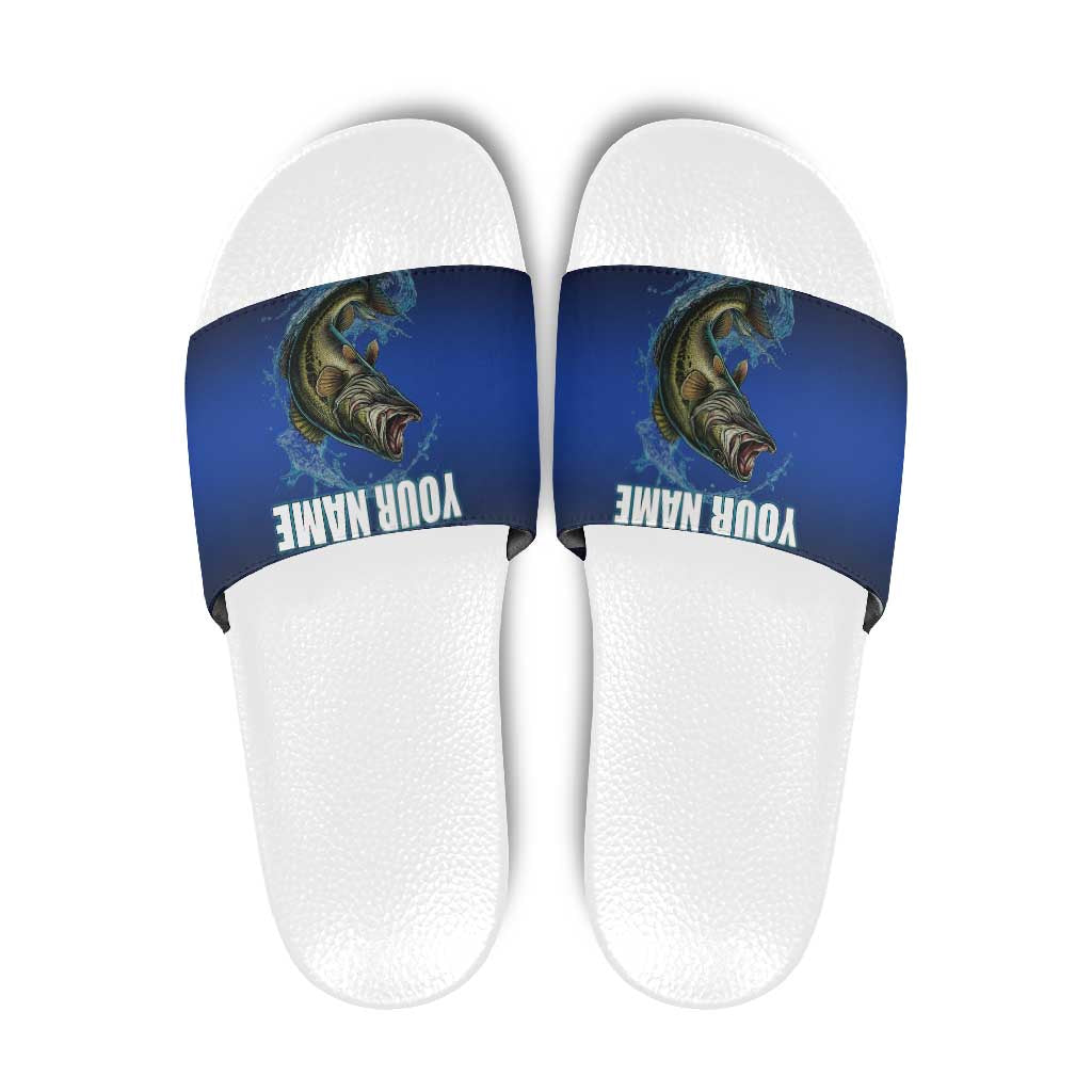 Custom Jumping Bass Fishing Slide Sandals with Water Splash and Lightning Background TS04