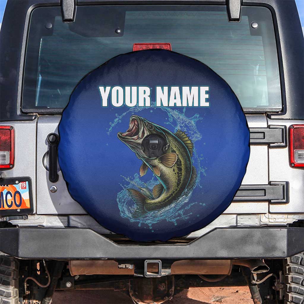 Custom Jumping Bass Fishing Spare Tire Cover with Water Splash and Lightning Background TS04