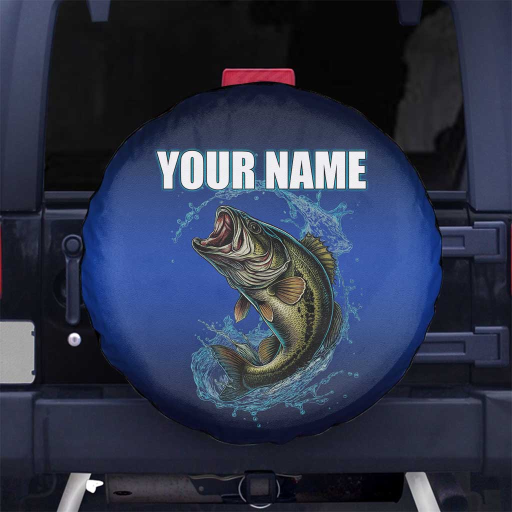 Custom Jumping Bass Fishing Spare Tire Cover with Water Splash and Lightning Background TS04
