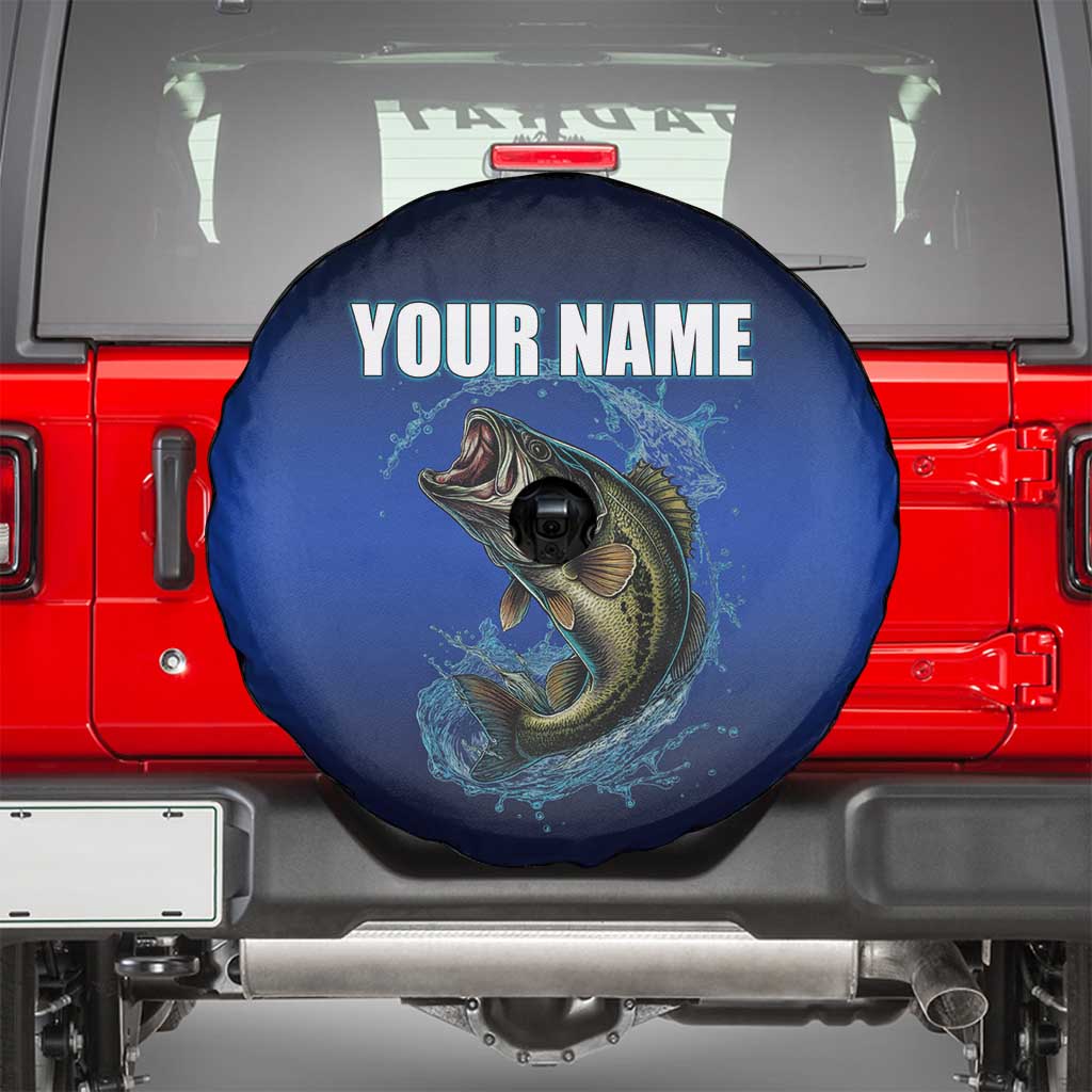Custom Jumping Bass Fishing Spare Tire Cover with Water Splash and Lightning Background TS04
