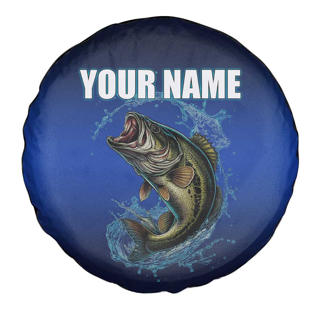 Custom Jumping Bass Fishing Spare Tire Cover with Water Splash and Lightning Background TS04