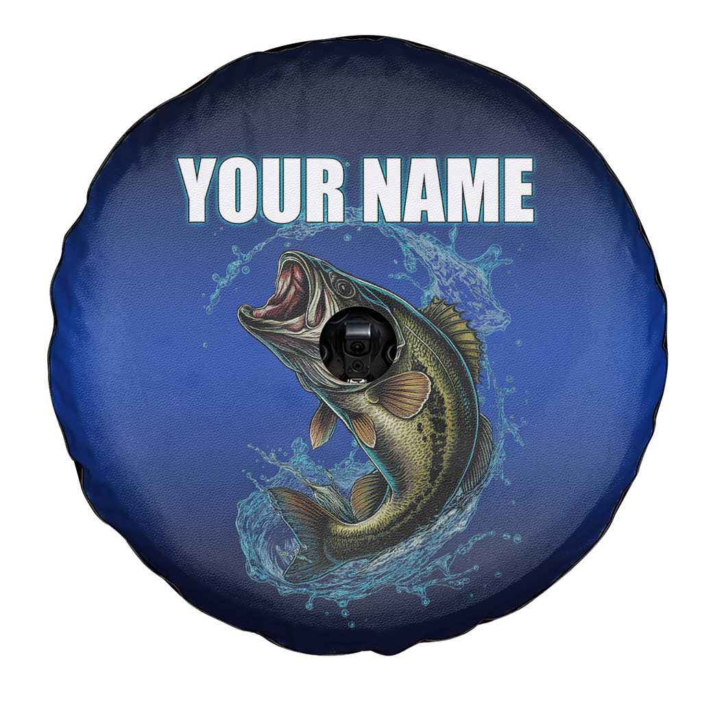Custom Jumping Bass Fishing Spare Tire Cover with Water Splash and Lightning Background TS04