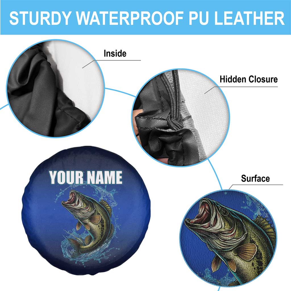 Custom Jumping Bass Fishing Spare Tire Cover with Water Splash and Lightning Background TS04