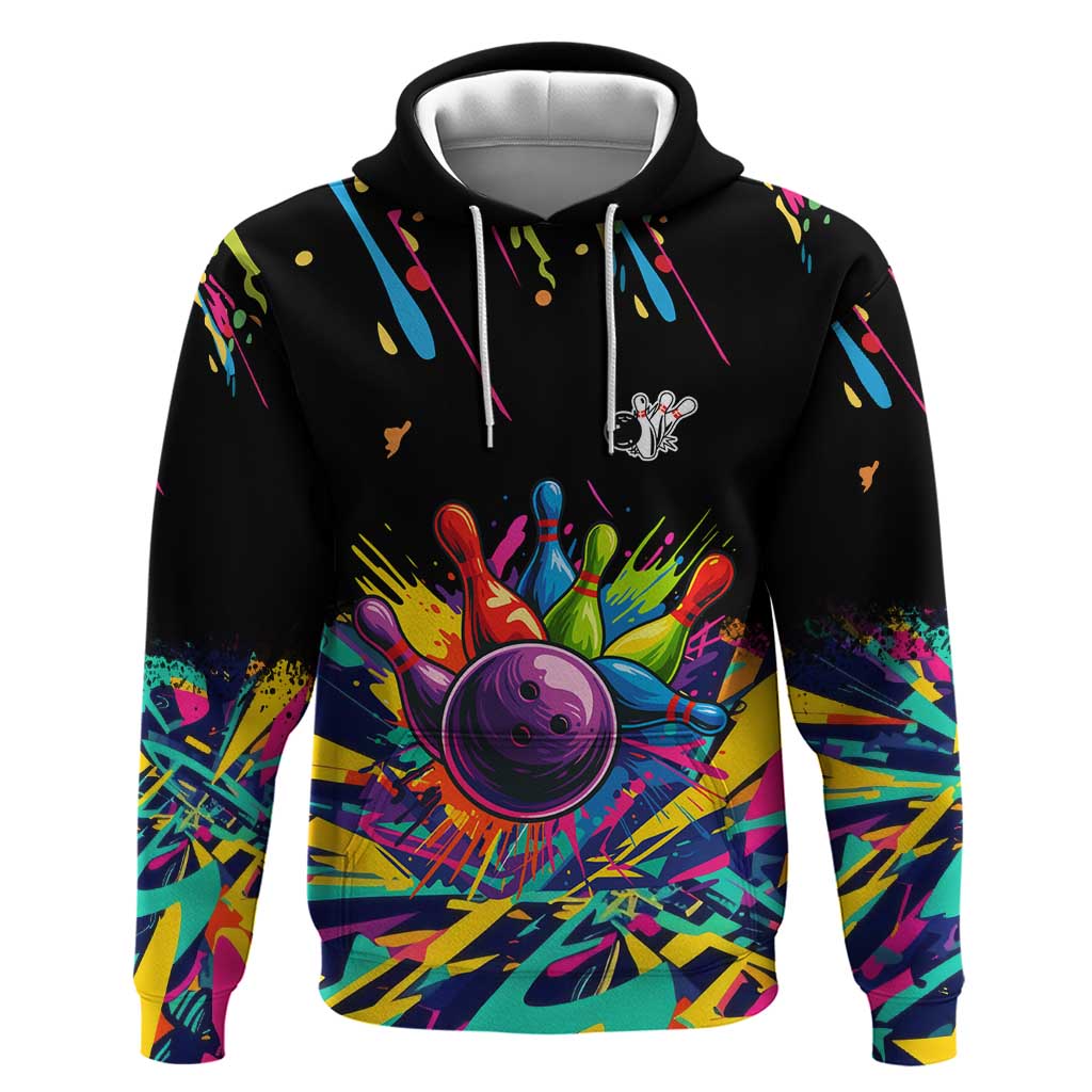 Colorful Bowling Ball and Pins Graphic Hoodie Custom with Paint Splash TS04