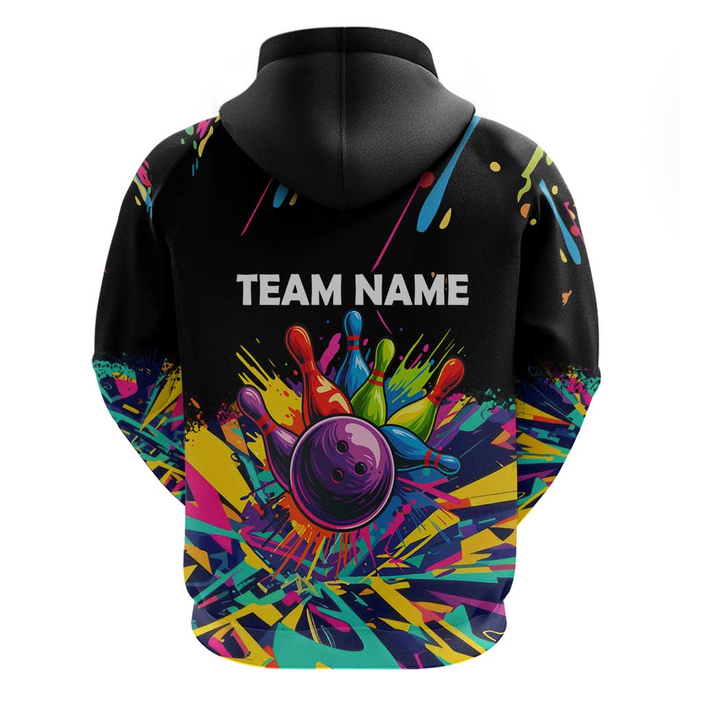 Colorful Bowling Ball and Pins Graphic Hoodie Custom with Paint Splash TS04