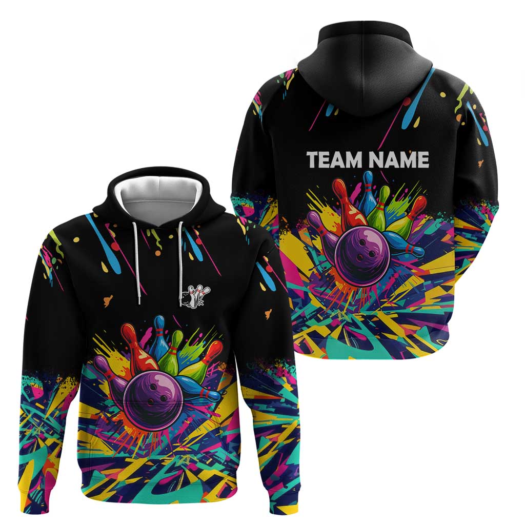 Colorful Bowling Ball and Pins Graphic Hoodie Custom with Paint Splash TS04