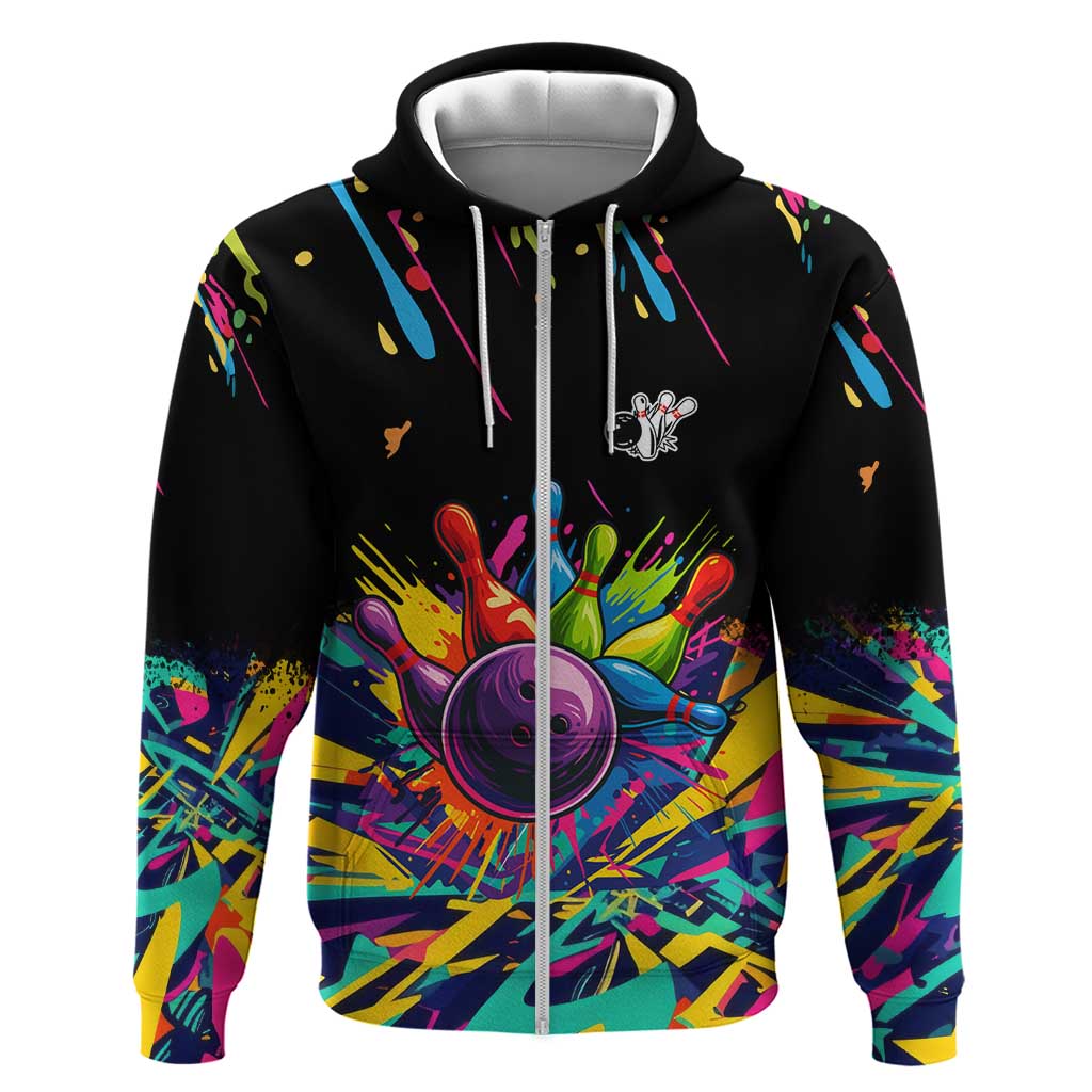 Colorful Bowling Ball and Pins Graphic Hoodie Custom with Paint Splash TS04