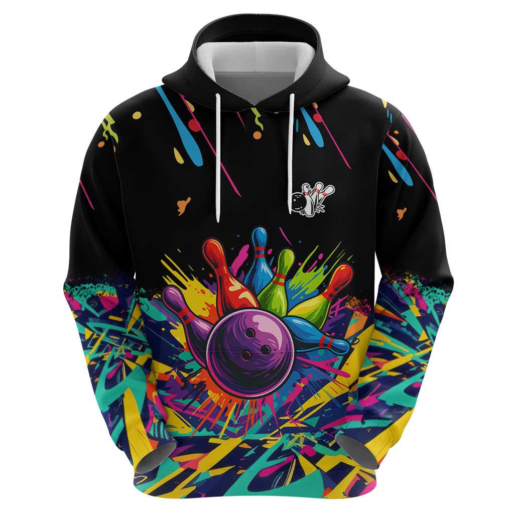 Colorful Bowling Ball and Pins Graphic Hoodie Custom with Paint Splash TS04