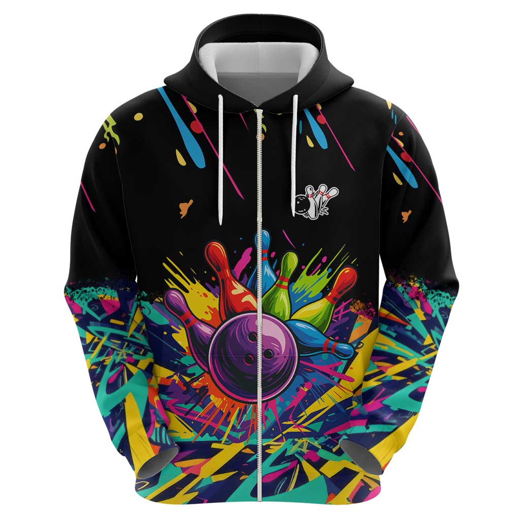 Colorful Bowling Ball and Pins Graphic Hoodie Custom with Paint Splash TS04