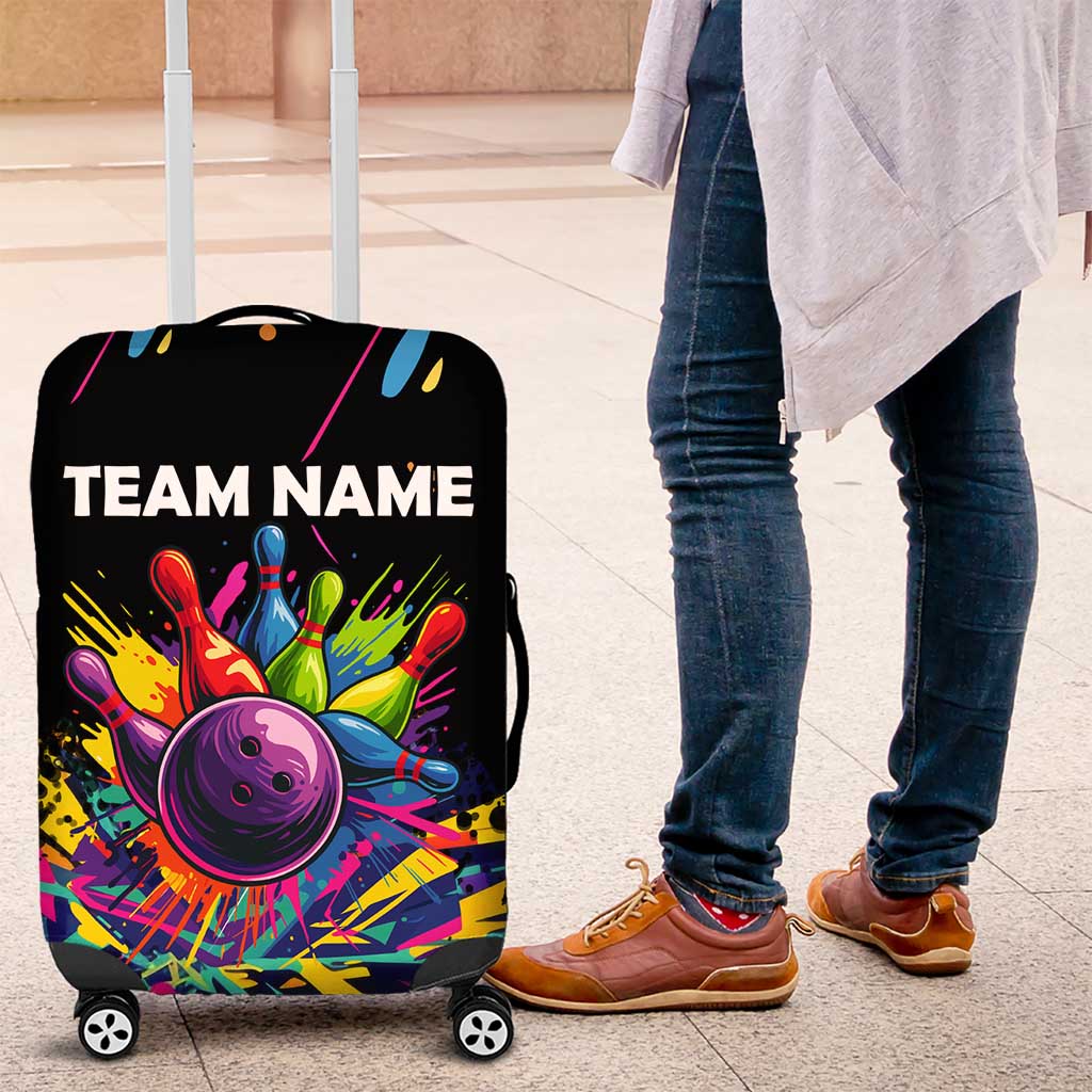 Colorful Bowling Ball and Pins Graphic Luggage Cover Custom with Paint Splash TS04