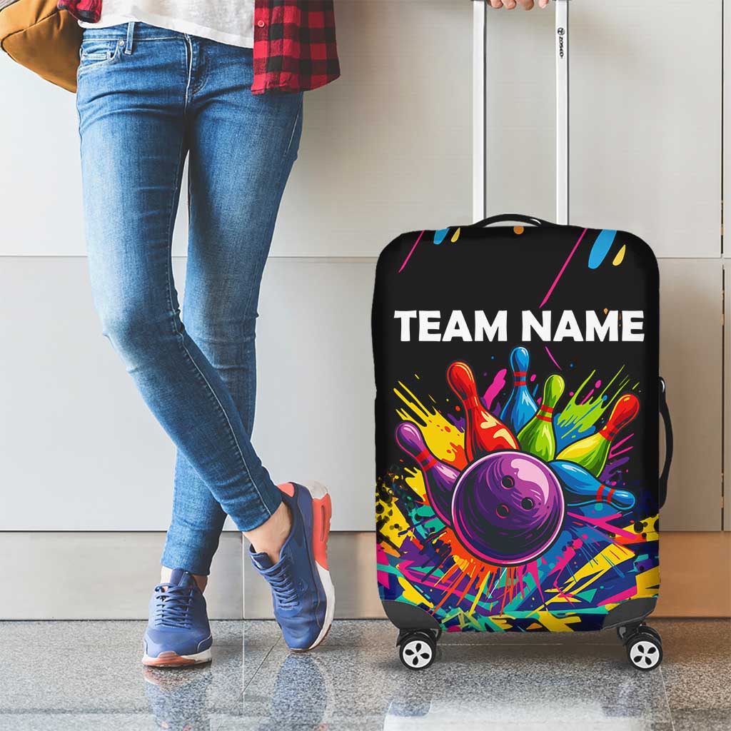 Colorful Bowling Ball and Pins Graphic Luggage Cover Custom with Paint Splash TS04