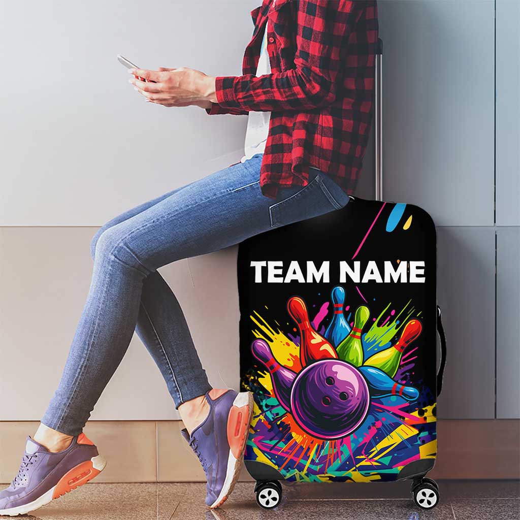 Colorful Bowling Ball and Pins Graphic Luggage Cover Custom with Paint Splash TS04