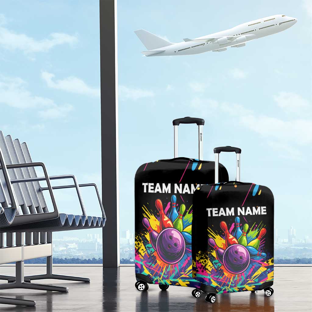 Colorful Bowling Ball and Pins Graphic Luggage Cover Custom with Paint Splash TS04