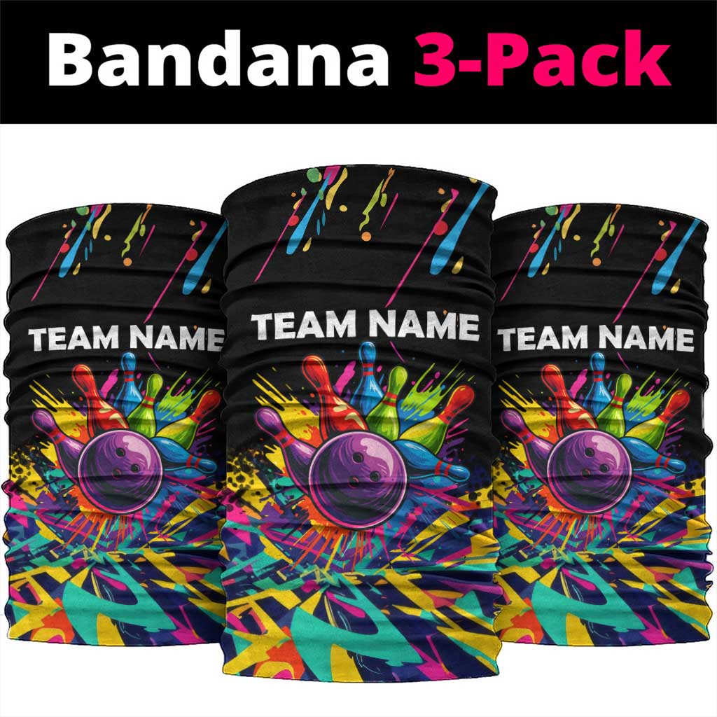Colorful Bowling Ball and Pins Graphic Neck Gaiter Custom with Paint Splash TS04